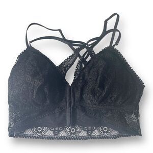 Aerie Front Closure Black Lace Strappy Bra-let